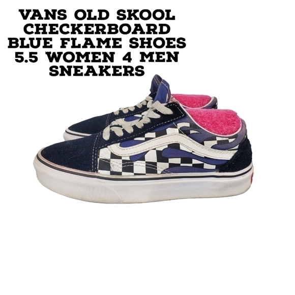 Vans Old Skool Checkerboard Blue Flame Shoes 5.5 Women 4 Men Sneakers - Picture 1 of 15